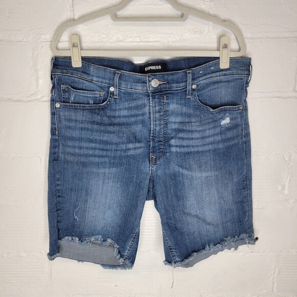Express Women's Size 16 Jean Shorts Bermuda High Rise Cut Off - Picture 1 of 4